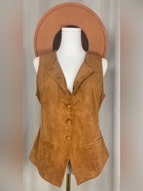 Rachel Zoe Cognac Faux Suede Button Front Vest | Sz M L1-21